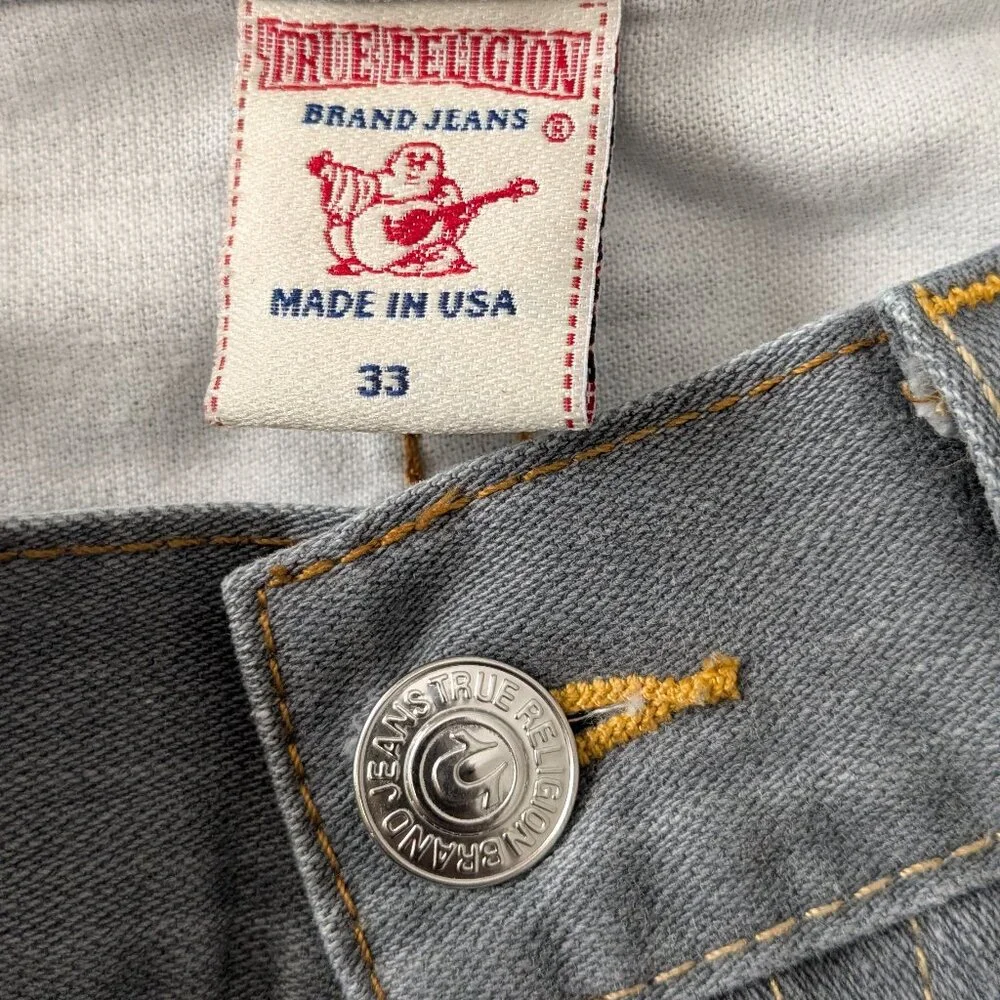 True Religion Men's Bobby Straight Relaxed Grey Crisp Wash Size 33
